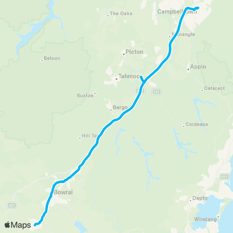 Temporary buses Campbelltown, Picton, Mittagong, Bowral, Moss Vale map