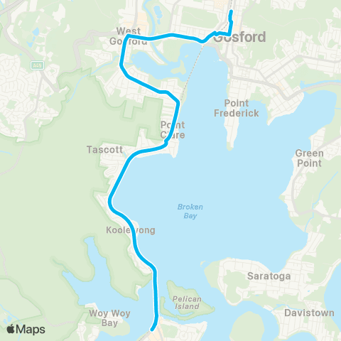 Temporary buses Woy Woy, then all stations to Gosford map