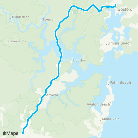 Temporary buses Hornsby, then Berowra, Gosford map