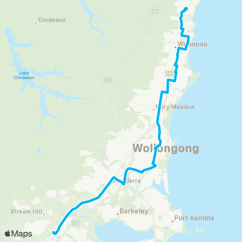 Temporary buses Thirroul, then all stations to Dapto map