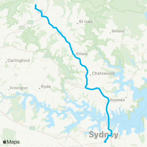 Temporary buses Central, then express to Hornsby map