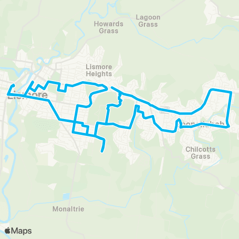 Temporary buses Goonellabah to Lismore map