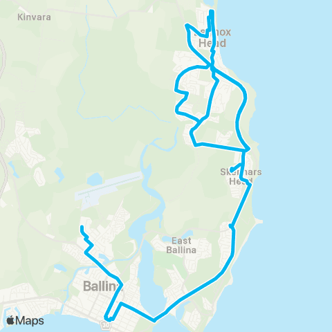 School buses Holy Family Catholic Primary to Ballina via Lennox Head map