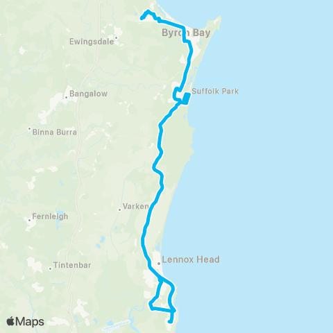 School buses Xavier Catholic Coll to Byron Bay via Lennox Head and Broken Head map