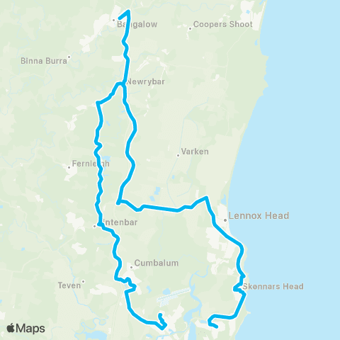 School buses Ballina to Southern Cross Public via Bangalow map