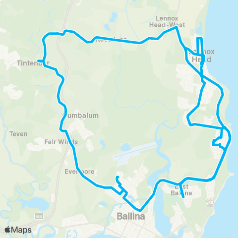 School buses Ballina to S Cross, Skennars Hd, Lennox Hd, and Teven-Tintenbar Schools map