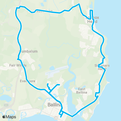 School buses Ballina to Skennars Head Schools and Ballina Schools via Ross Ln map