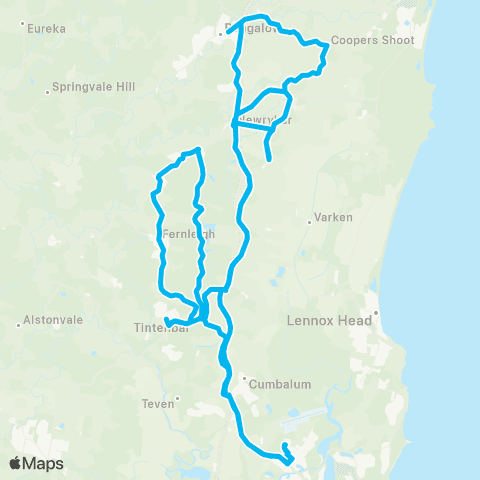 School buses Ballina to Bangalow, Newrybar, Fernleigh and Teven-Tintenbar Schools map