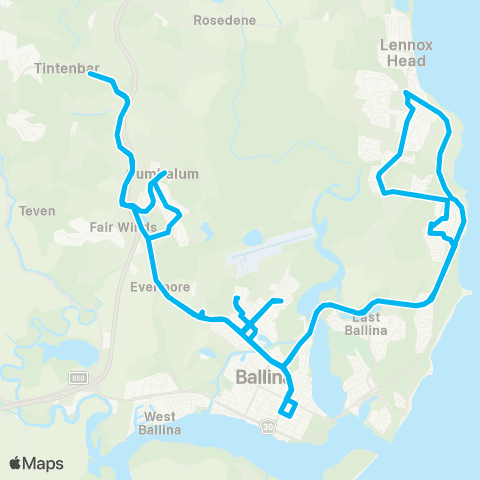 School buses Ballina to Xavier Catholic, Ballina Coast, Teven-Tintenbar Schools map