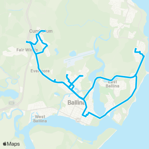 School buses Ballina to Ballina Coast, Xavier and Holy Family Catholic Schools map