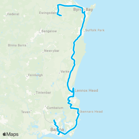 School buses N Ballina to Cape Byron Steiner School map