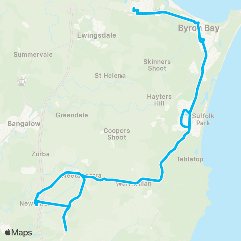 School buses Byron Bay to Byron Community via Newrybar and Suffolk Pk map