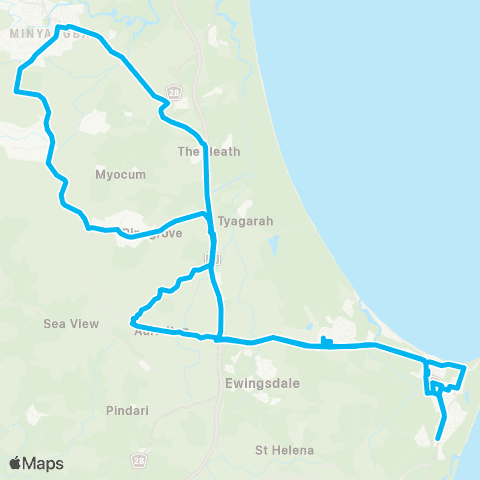 School buses Byron Bay to Byron Bay Schools via Ewingsdale and Mullumbimby map