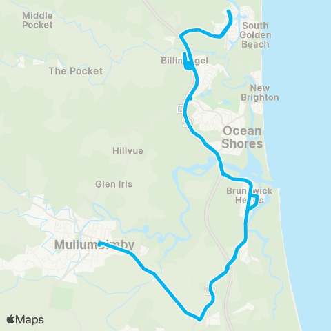 School buses Billinudgel to Ocean Shores Public via Brunswick Heads and Mullumbimby map