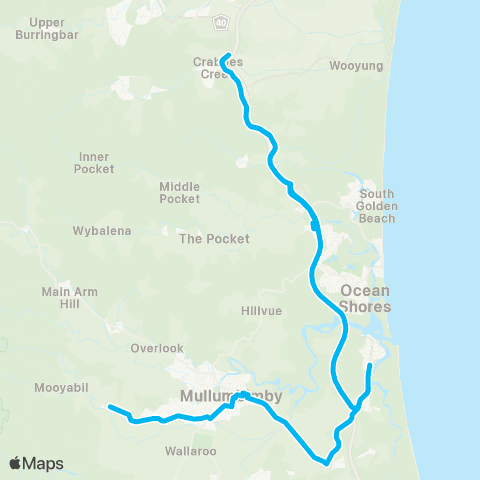 School buses Mooball to Mullumbimby and Mullumbimby Creek Schools via Brunswick Heads map