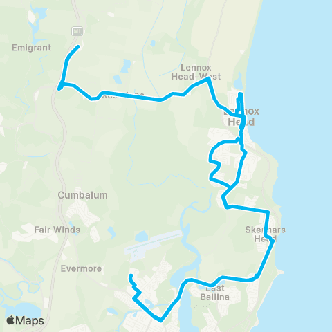 School buses Holy Family Catholic Primary to Lennox Head and Skennars Head Schools map
