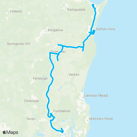 School buses Byron Bay Schools and Newrybar Public to Ballina via Broken Head map