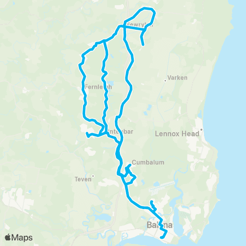 School buses Ballina to Newrybar, Teven-Tintenbar, and Fernleigh Schools and Ballina map