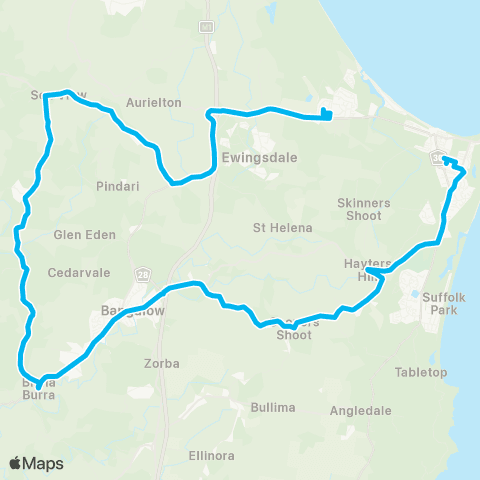 School buses Byron Bay Schools to Byron Bay Commercial Ctr via Bangalow and Coorabell map