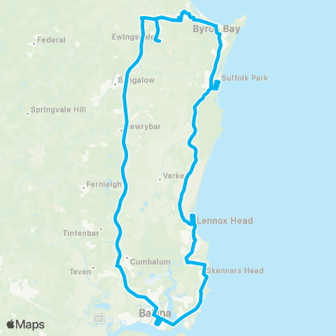 School buses Cape Byron Steiner to Byron Bay via Broken Head and Ballina map