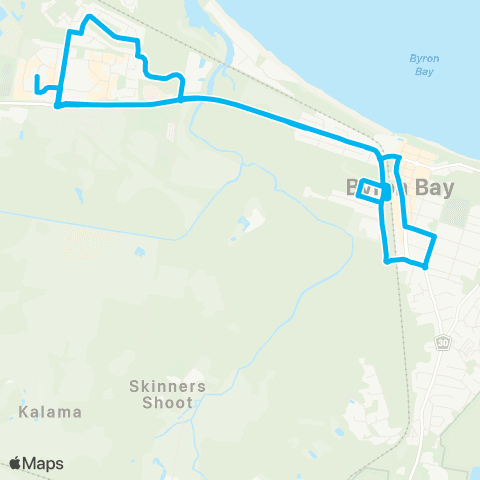 School buses Byron Bay Schools to Skinners Shoot and Byron Bay Commercial Ctr map