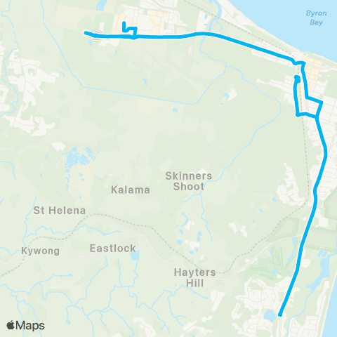 School buses Cape Byron Rudolf Steiner to Byron Bay Schools via Suffolk Pk map