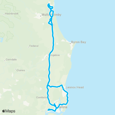 School buses N Ballina to Billinudgel via Ocean Shores map