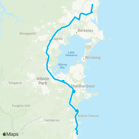 Temporary buses Wollongong, then all stations to Kiama map
