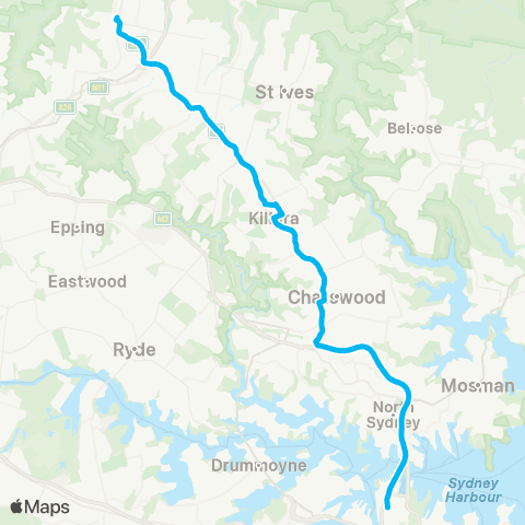 Temporary buses Wynyard, Chatswood, then all stations to Hornsby map