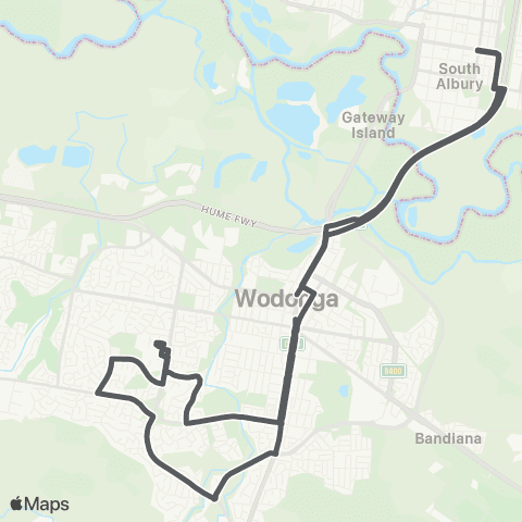 Private bus services Wodonga to Albury via Biralle (Loop Service) map