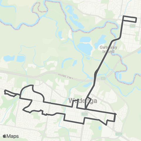 Private bus services Wodonga to Albury via Birallee and Oakmount (Loop Service) map