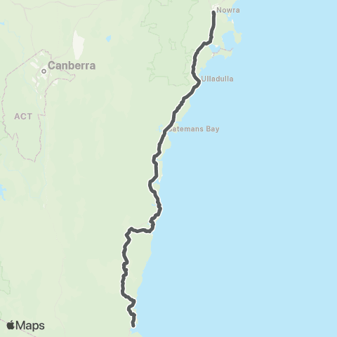 Private coach services Bomaderry to Eden map