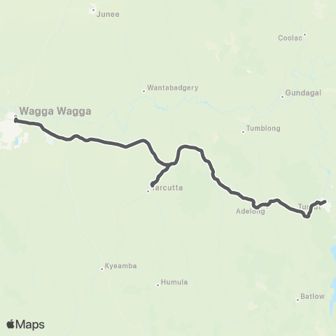 Private bus services Tumut to Wagga Wagga map