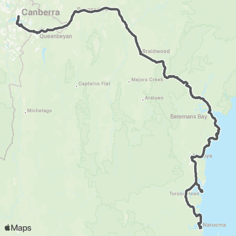 Private coach services Canberra to South Coast map