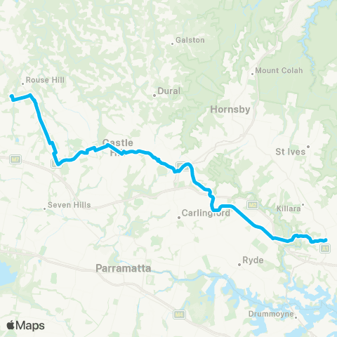 Temporary buses Chatswood to Tallawong (Limited Stops) map