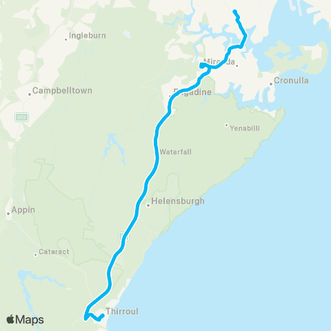 Temporary buses Hurstville, Sutherland, then Exp to Thirroul map