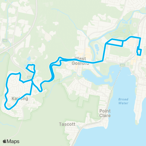Central Coast Buses Network Gosford to Kariong (Loop Service) map