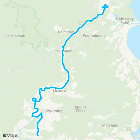 Central Coast Buses Network Westfield Tuggerah to Gosford via Niagara Pk map