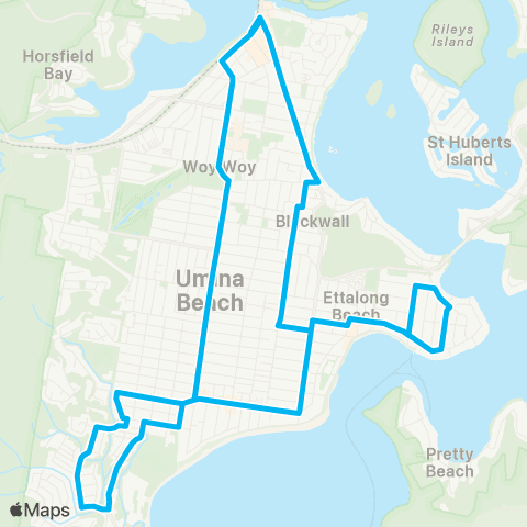 Central Coast Buses Network Woy Woy to Umina & Booker Bay (Loop Service) map