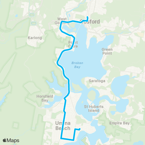 Central Coast Buses Network Ettalong Bch to Gosford via Woy Woy and Umina Bch map