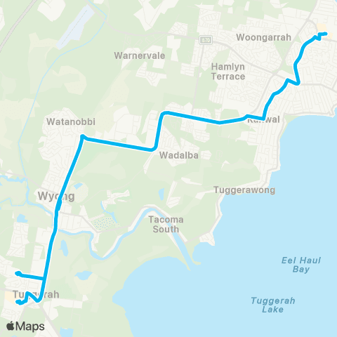 Central Coast Buses Network Tuggerah to Lk Haven via Pacific Hwy & Lk Haven Dr map