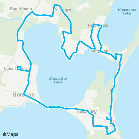 Central Coast Buses Network Lk Haven to Toukley & Budgewoi (Loop Service) map