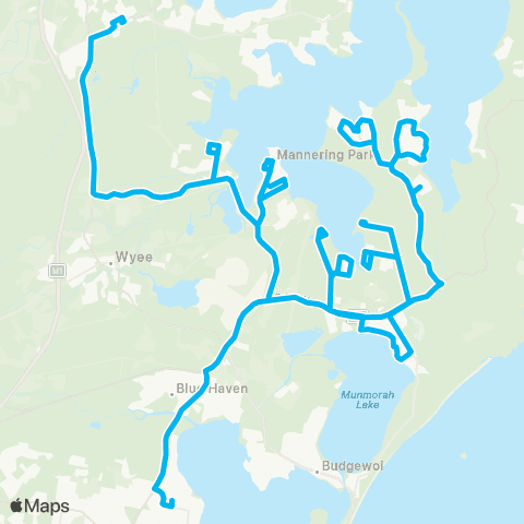 Central Coast Buses Network Lk Haven to Morisset via Gwandalan & Mannering Pk map