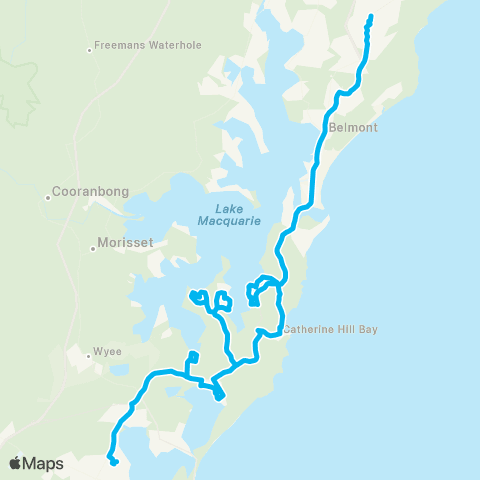 Central Coast Buses Network Lk Haven to Charlestown via Blue Haven, Gwandalan & Swansea map
