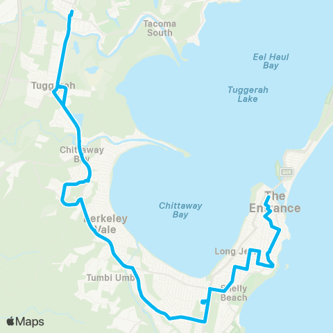 Central Coast Buses Network Bay Village to Tuggerah map