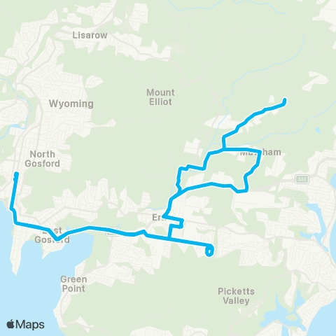 Central Coast Buses Network Gosford to Matcham via Erina Fair (Loop Service) map