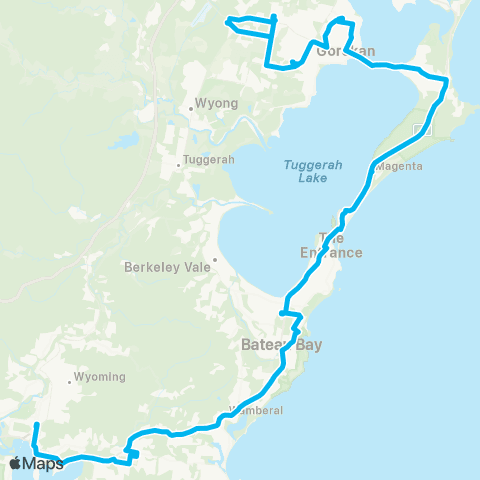 Central Coast Buses Network The Entrance N to Gosford via Bateau Bay E map