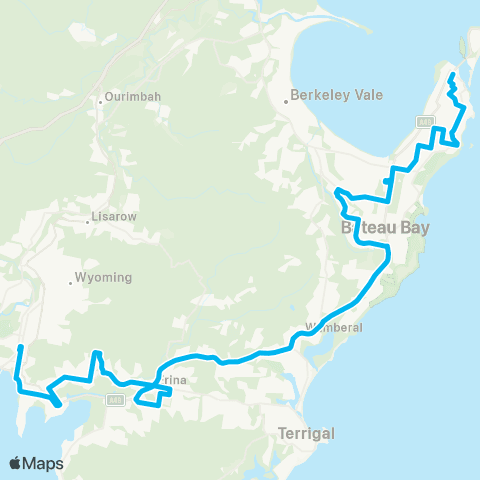 Central Coast Buses Network The Entrance to Gosford via Bateau Bay W map
