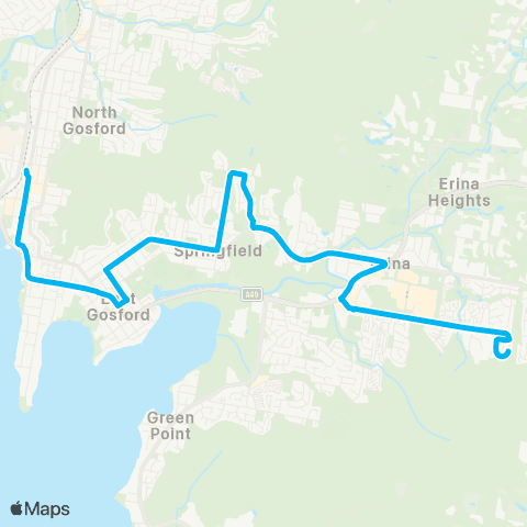 Central Coast Buses Network Springfield to Gosford map