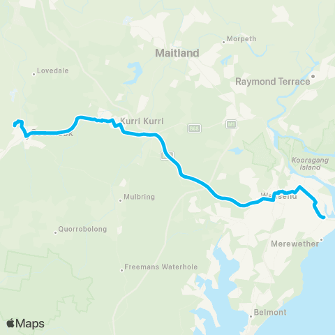Hunter Buses Network Cessnock to Newcastle map